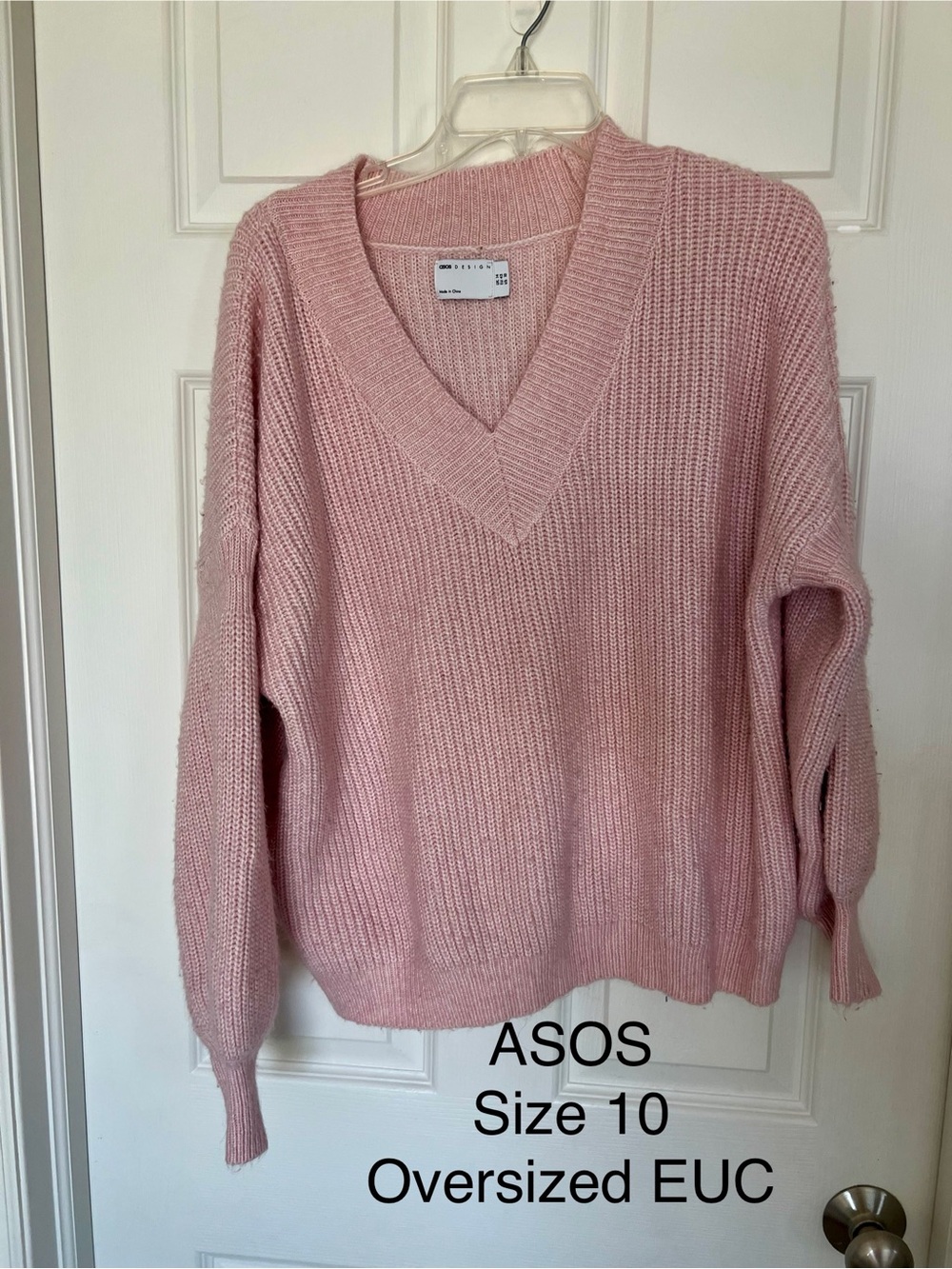 ASOS DESIGN Dusty Pink Oversized V Neck Sweater Size 10